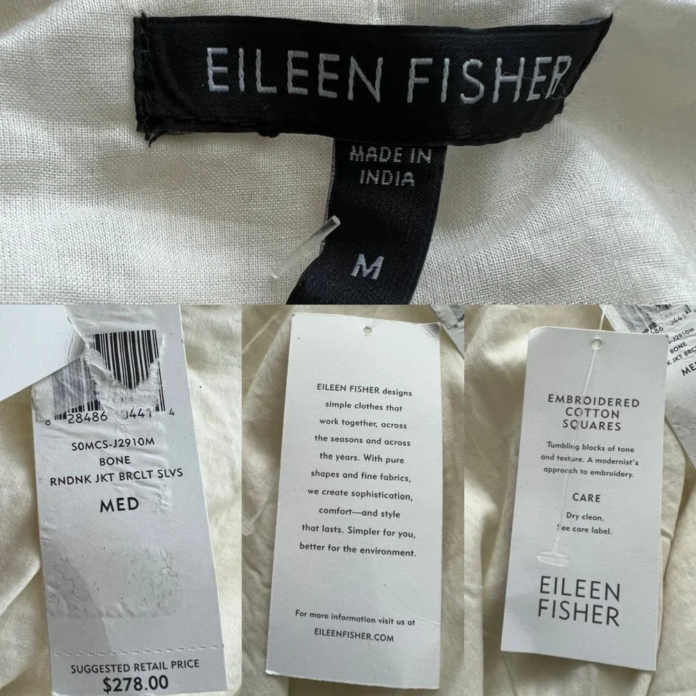 Eileen Fisher Open Front Swing Jacket Embroidered Cotton Square SZ M NWT - Picture 13 of 14